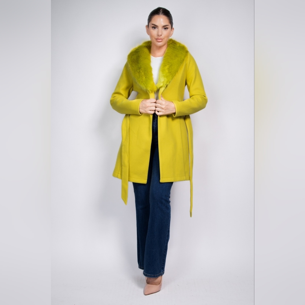 Fur trench coat-Chartreuse